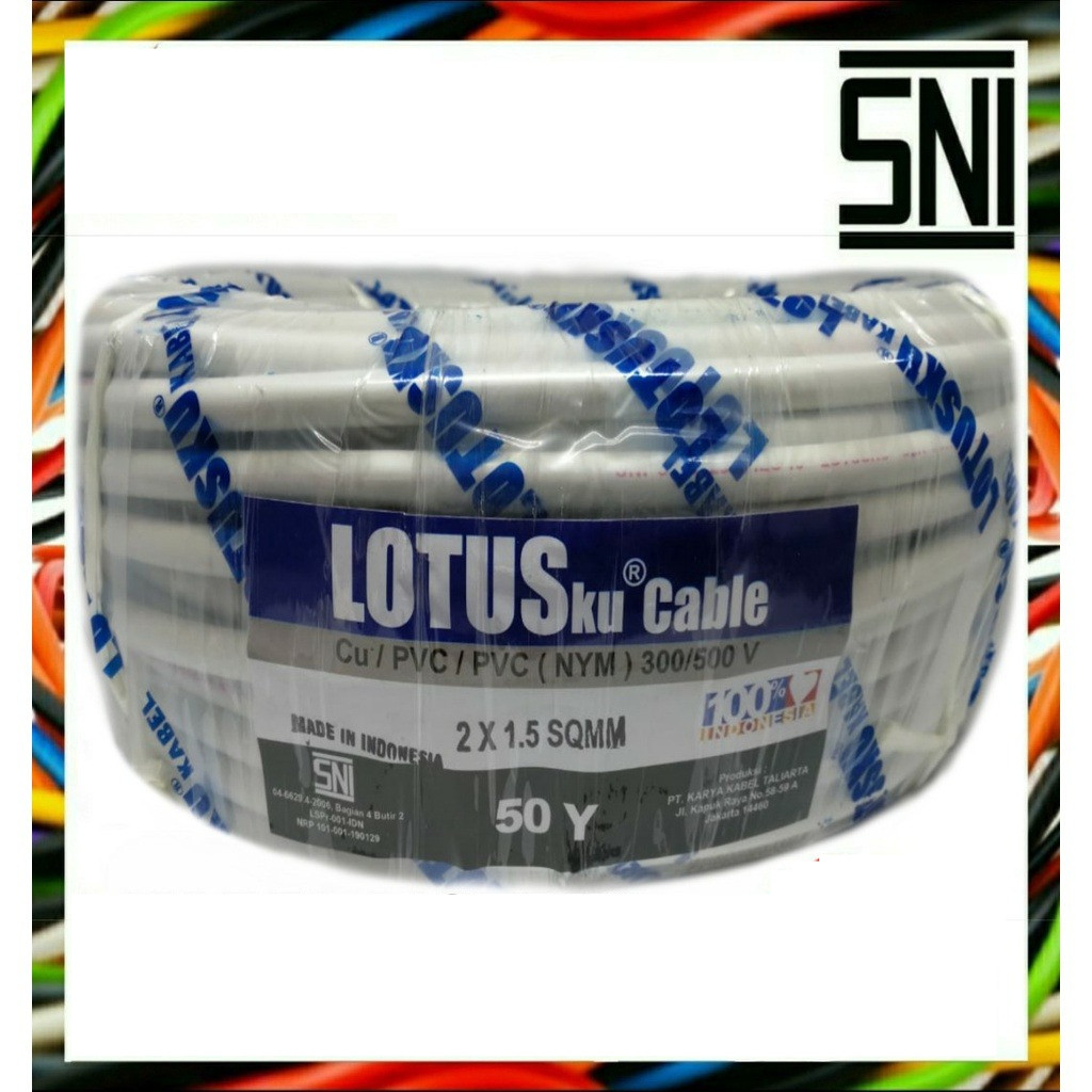 Lotusku Kabel Listrik Kawat NYM 2x1,5 50 Yard