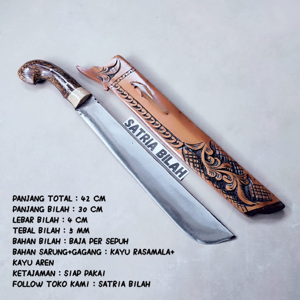 Bim GOLOK Sarung Ukir khas cibatu untuk memotong kayu dan ranting pohon gagang Full Tank Baja Per