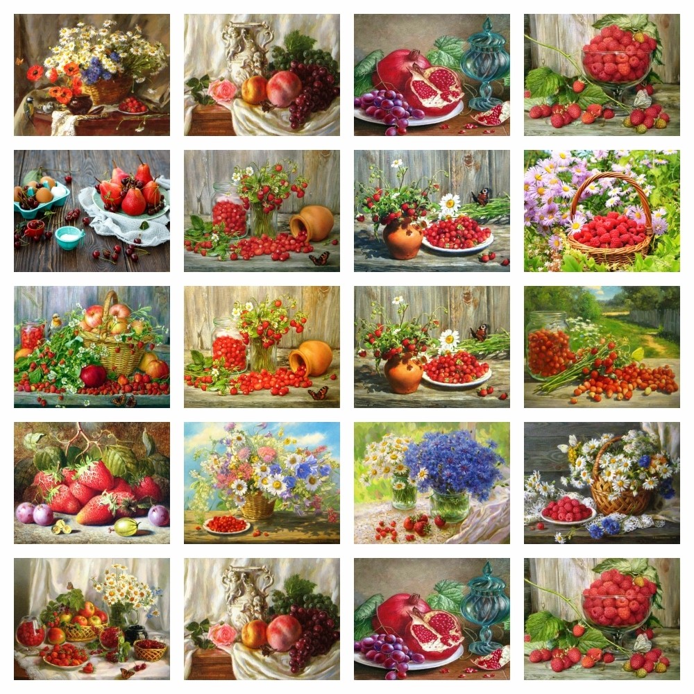 

AZQSD Flower Picture Oil Painting By Numbers Fruit Kitchen Decor For Home 50x65cm Frame Diy Drawing On Canvas Berry Strawberry