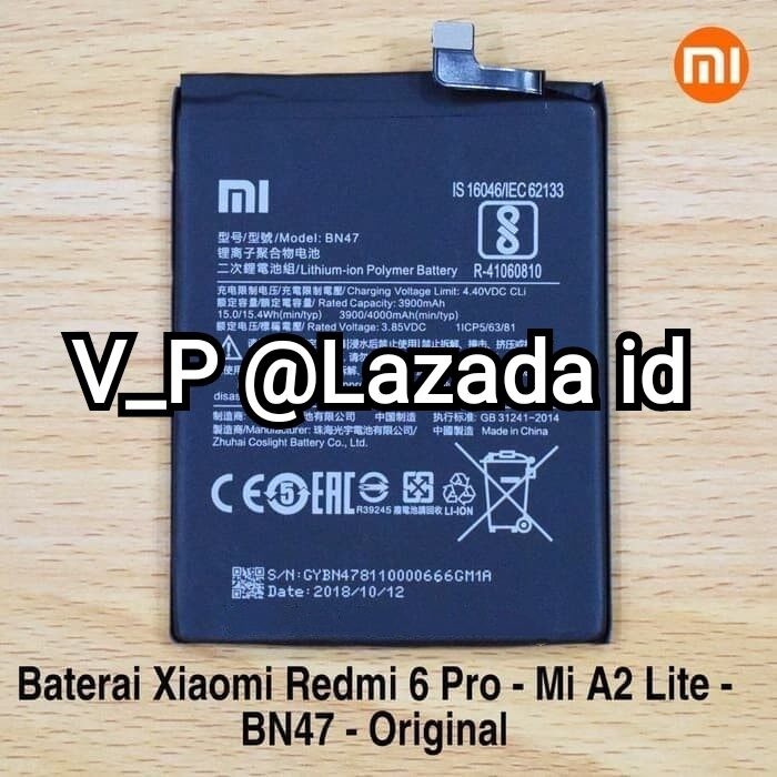[ COD ] Batre Baterai XIAOMI Mi A2 Lite ORIGINAL 100% Model BN47 - Battery Batrei Batere Batrai Tana