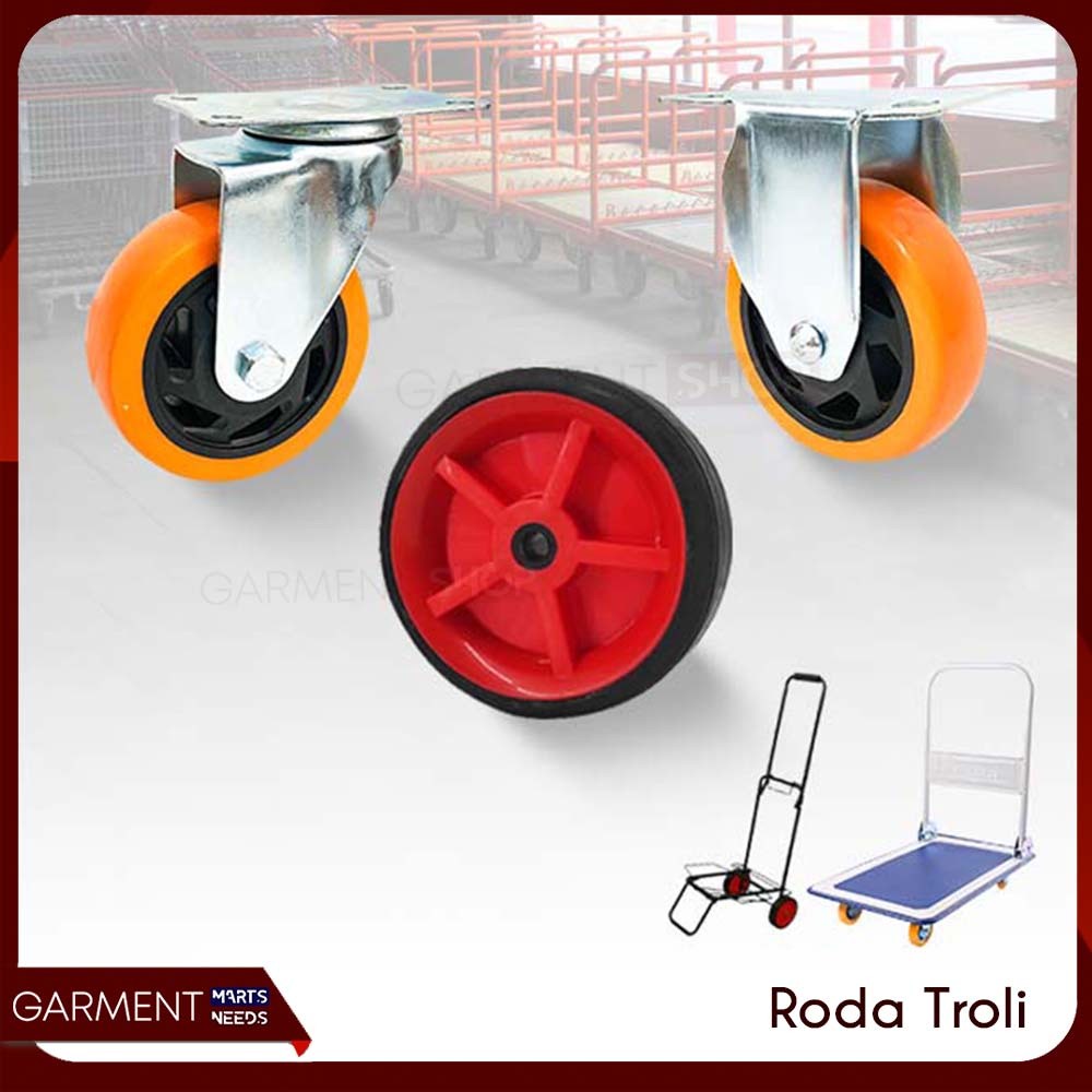 Roda Troli Barang 4 Inch Hand Truck Trolley Ban Karet Dorongan Gerobak Tebal
