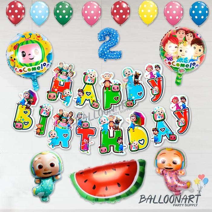COCOMELON SIMPLE DECORATION SET/DEKORASI ULTAH ANAK/BALON FOIL BABY/BALLOON COCOMELON - Tanpa, Angka