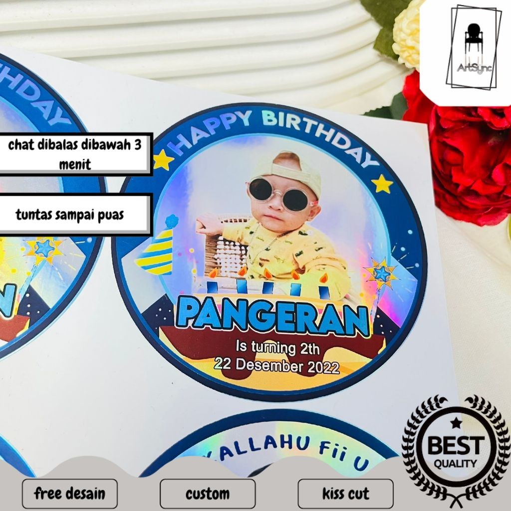 

Syncart Sticker Bulat Hologram Ulang Tahun Stiker Label Undangan Happy Birthday Kecil Free Desain
