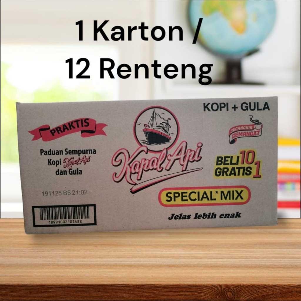 

PROMO!! 1 Karton / 12 Renteng Kopi Kapal Api Special Mix Kopi + Gula 23 Gram
