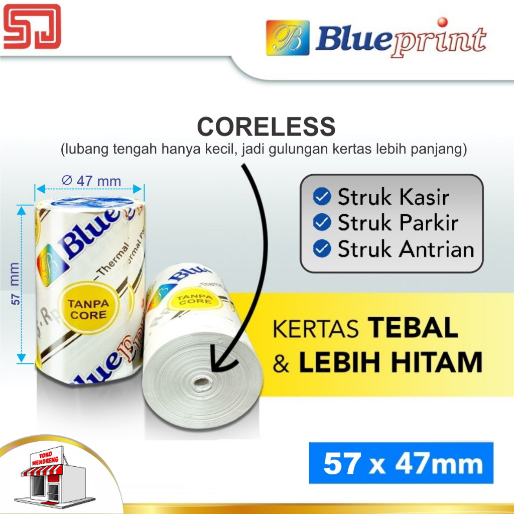 

Blueprint Paper Thermal EDC 57 × 47 mm Kertas Struk, Nota, Karcis, Tiket, Parkir 57x47