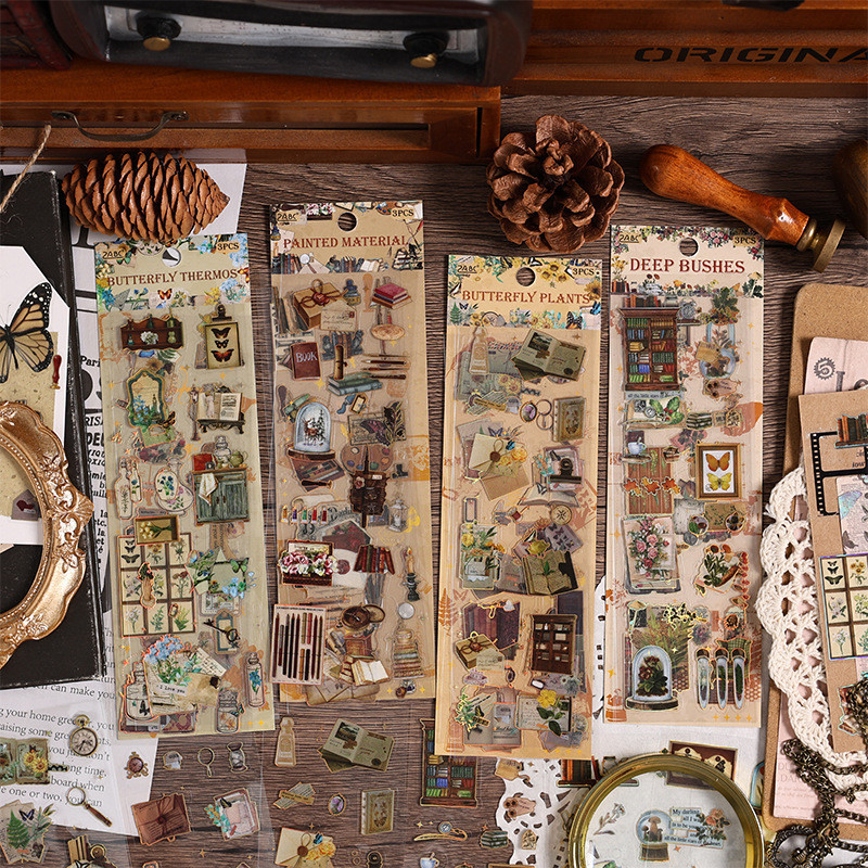 

Journamm 3sheets Vintage PET Decor Stickers PET Waterproof Material Scrapbooking Planner Collage Junk Journal Sticker Stationery