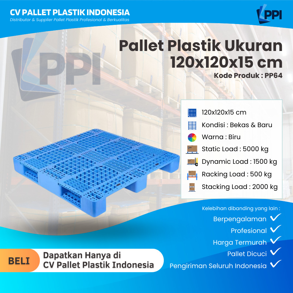 

Pallet Plastik Bekas/Baru Ukuran 120x120x15 cm – PP64 / Pallet Plastik Biru/ Pallet Plastik Jaring