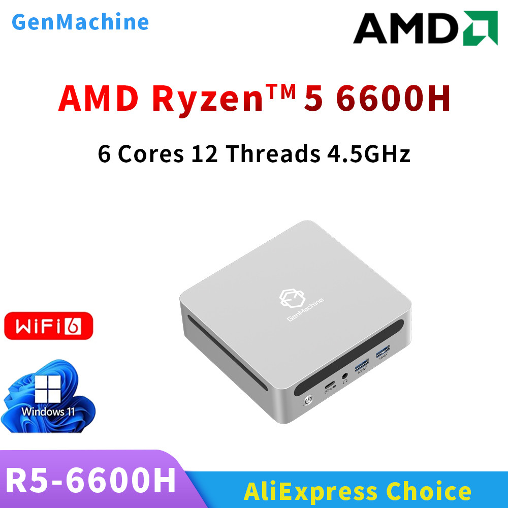 Genmachine Mini PC 6600H LPDDR5 16G 6400Mhz Windows 11 Ryzen WiFi 6 Gaming PC Display Diy Gaming Com
