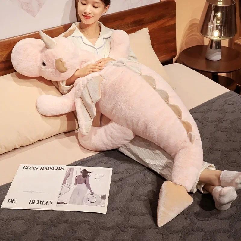 Cartoon Giant Flying Dragon White Pink Snow Dragon Plush nosaur Plushie Toy Soft Stuffed Animal Doll