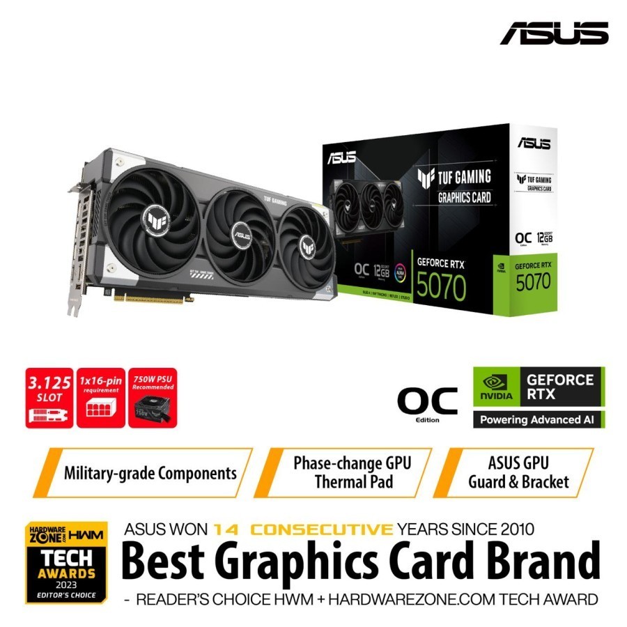 VGA Card ASUS TUF Gaming GeForce RTX 5070 12GB OC Edition / RTX 5070 TUF Gaming 12GB GDDR7