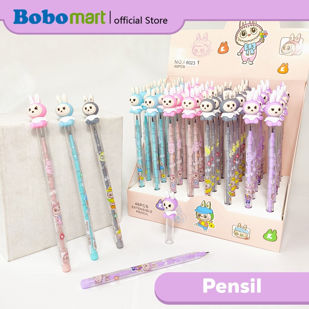 

BOBOMART Extensible Pencil Lucu Isi Dorong Karakter Labubu Capybara Baby Three