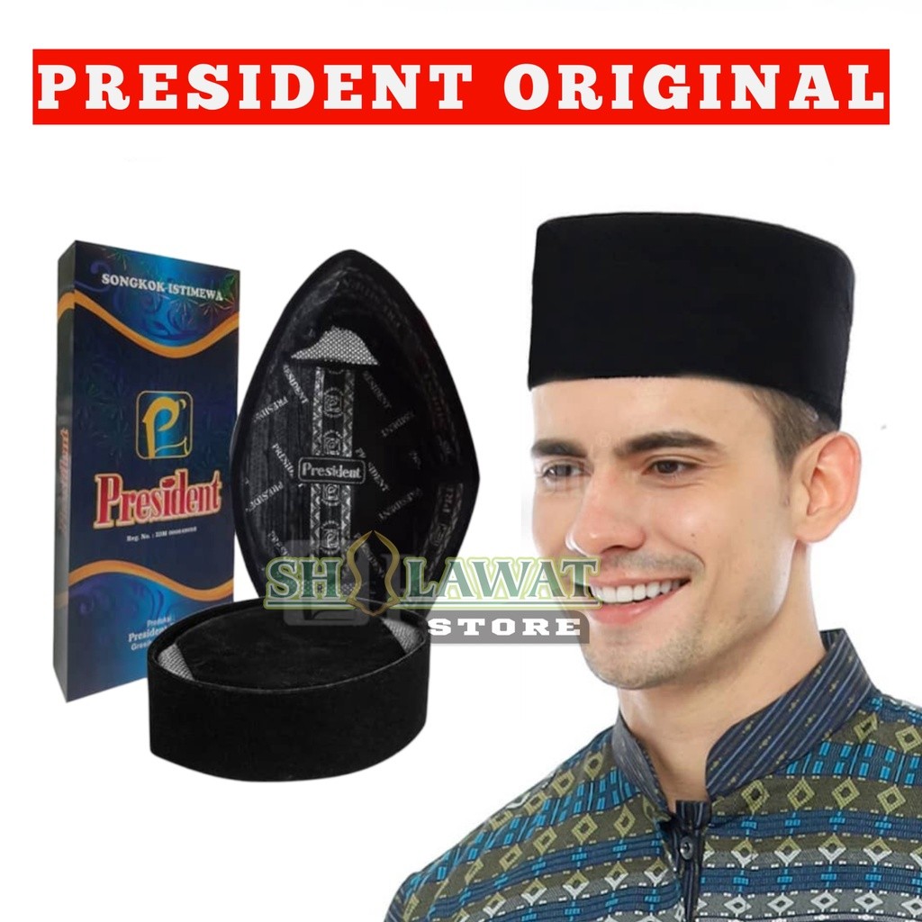 Songkok President / Kopyah Hitam Polos / Kopiah Polos Hitam / Songkok Dewasa / Songkok Putih / Peci 