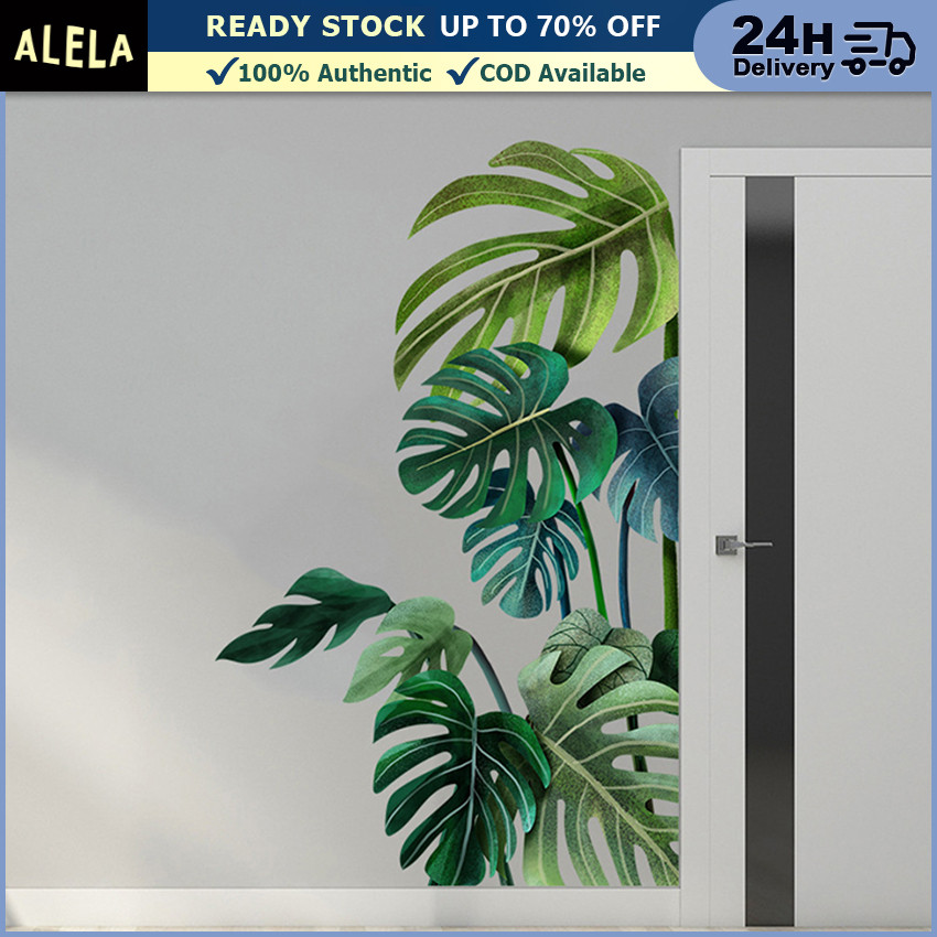 Wall Sticker Green Leaves Stiker Dekorasi Dinding Rumah Aesthetic Motif Daun Hijau Monstera