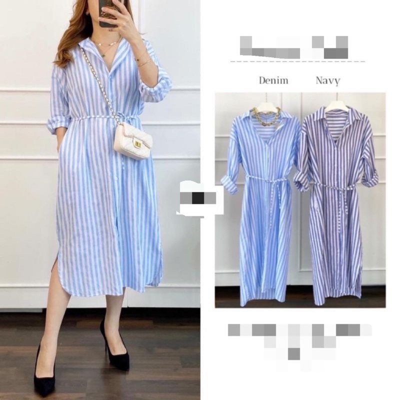 DelicateLabel - STRIPE PREMIUM TUNIK WANITA - AZORA TUNIK WANIA SALUR NAVY DAN SALUR BIRU