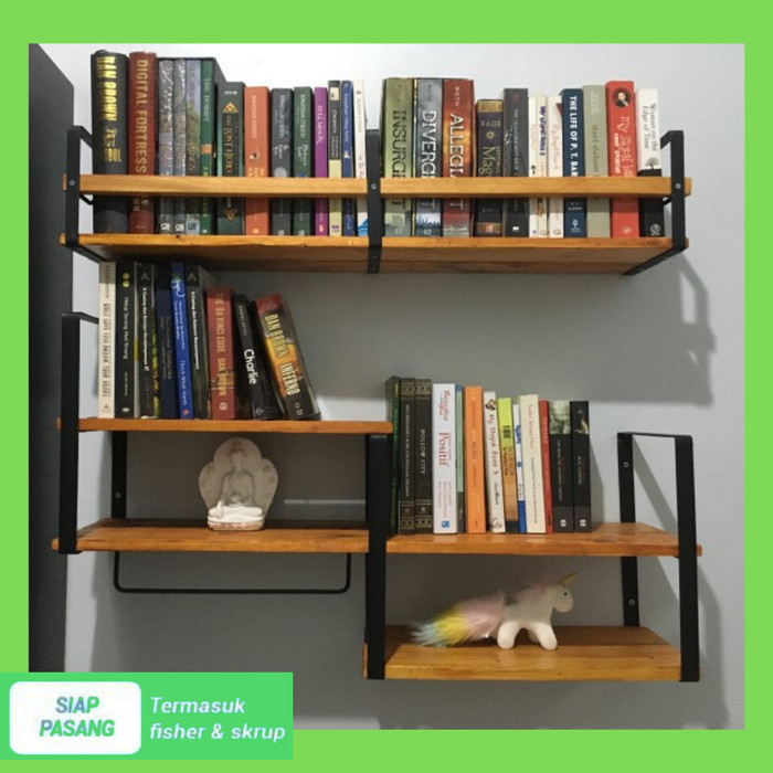 Rak Buku Besi Dinding Susun Rak Dinding Minimalis Rak Buku Besi - Natural, Panjang 60 GUAL