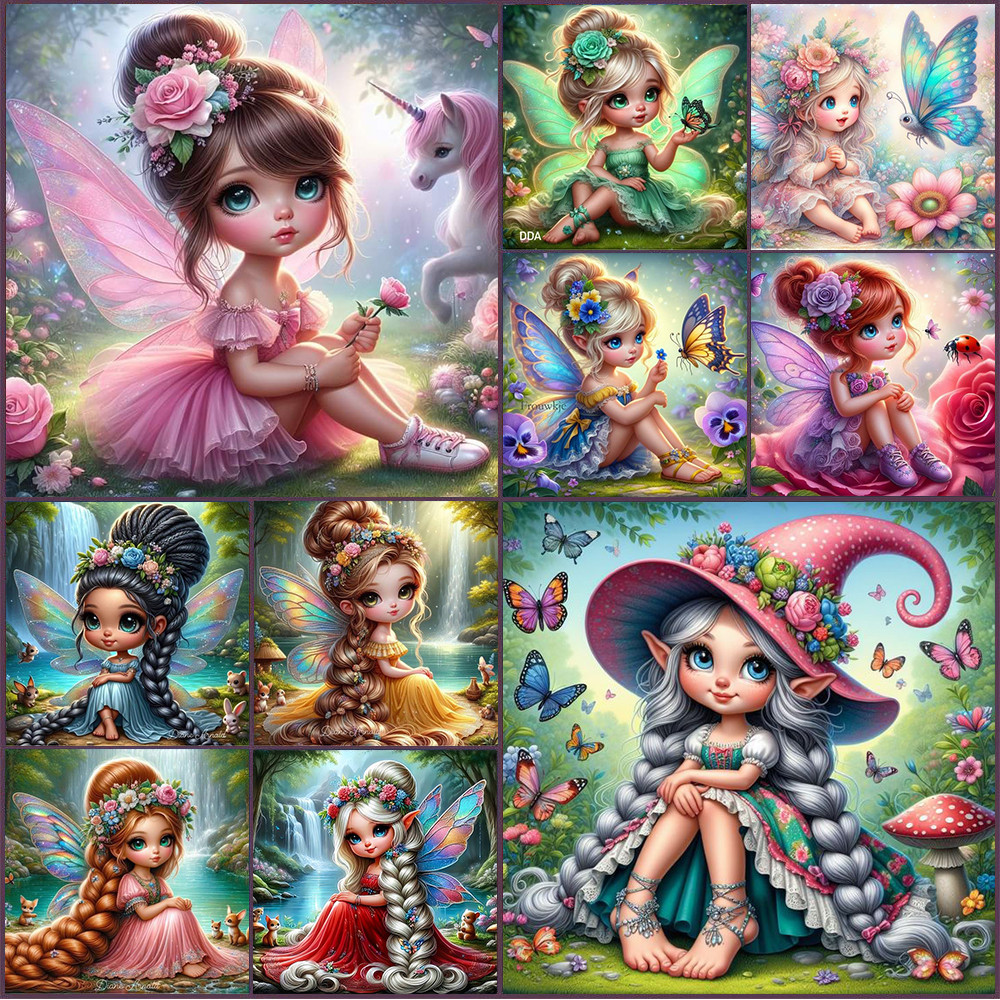 

5D DIY Diamond Painting Flower Fairy and Princess Cartoon Girl Full Round Drills Cross Stitch Mosaic Art Home Decor Crafts Gifts