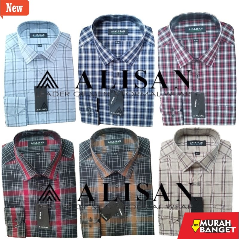 kemeja kotak kotak cowok Kemeja Alisan motif kotak lengan panjang 100% original