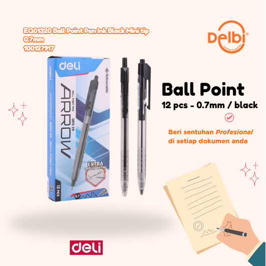 

1 PCS Deli Pulpen Ball pen Cetek 0.7mm Hitam 12pcs/box Halus Smooth EQ01320 Ball Point Pen Ink Black Mini tip 0.7mm