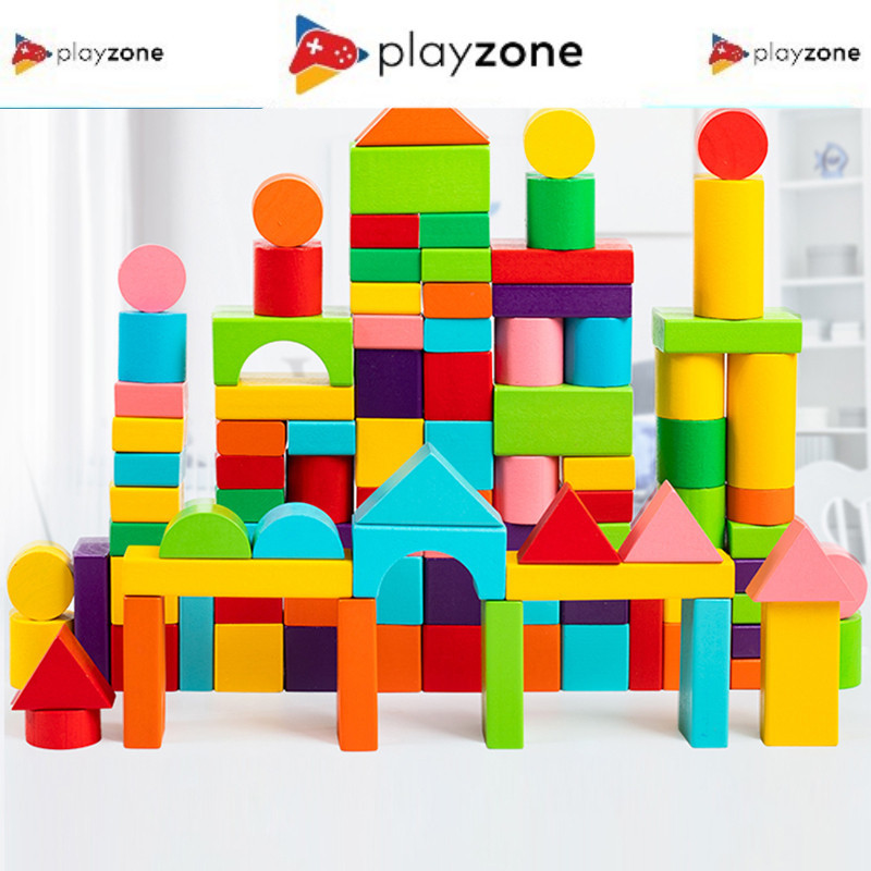 Mainan Balok Susun Kayu Besar 100pcs Mainan Edukasi Anak Wooden Block