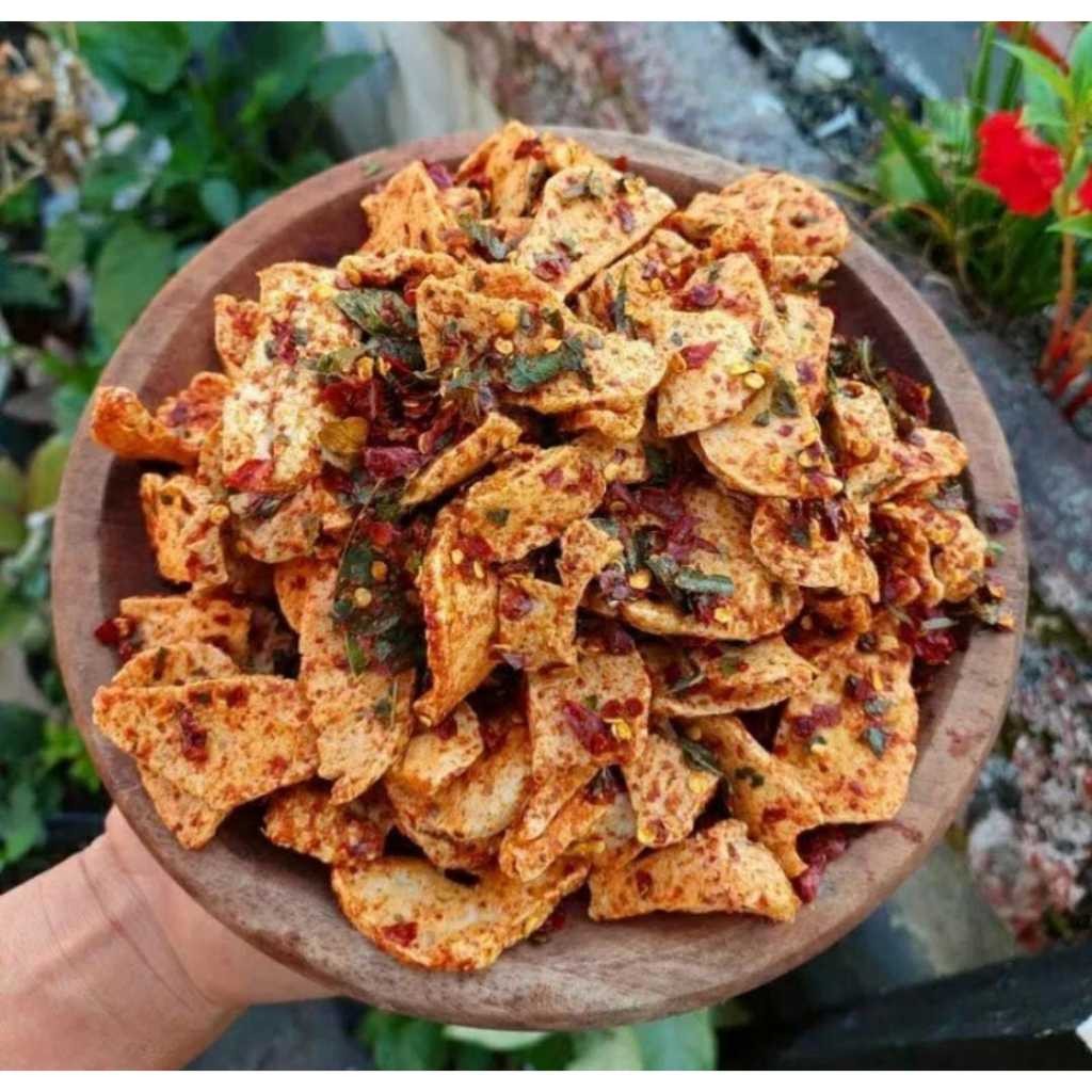 

basreng keripik/basreng bulat/basreng koin pedas daun jeruk bumbu melimpah