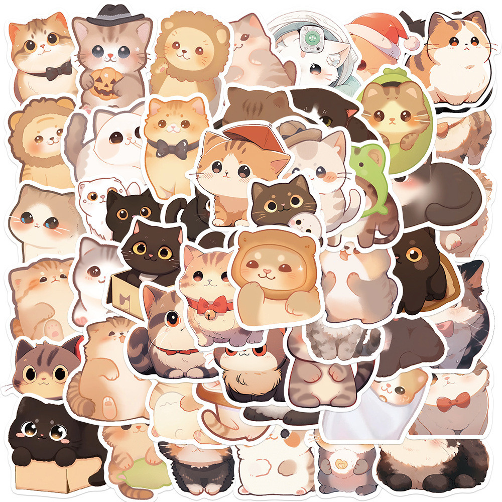 

50PCS Kawaii Cat Stickers PVC Cartoon Cute Decals Toy Stationery Guitar Aesthetic Decorations School Supplies For Children