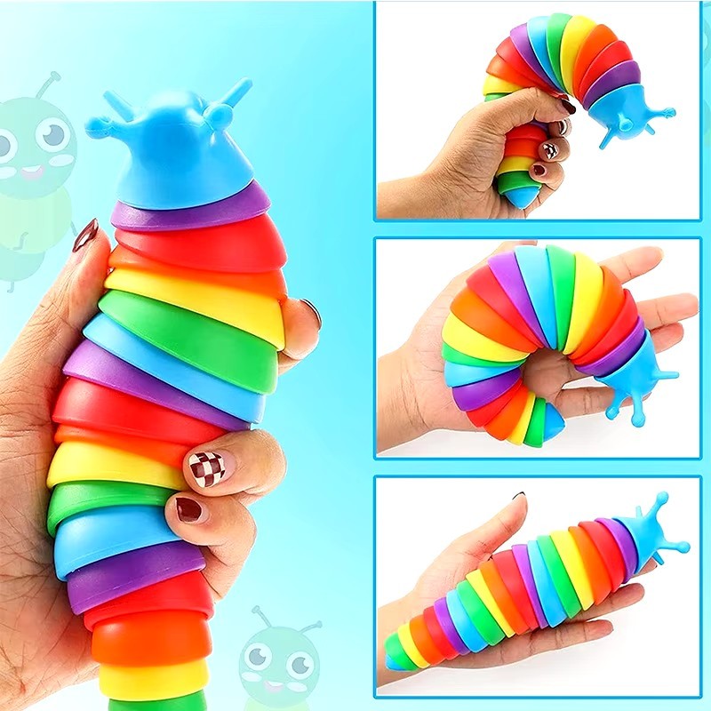 

Colorful Slug Snail Toy Articulated Flexible 3D Slug Fidget Toy All Ages Relief Anti-Anxiety Sensory Toys for Children