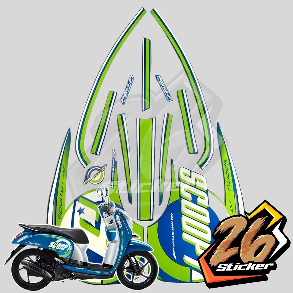 STICKER STIKER POLET LIS STRIPING MOTOR FULL BODY HONDA SCOOPY 2016 WARNA BIRU HIJAU PUTIH