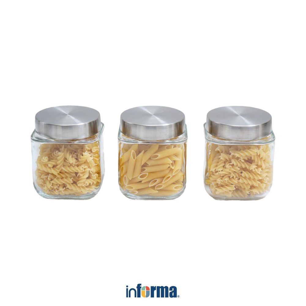 Informa Elemental Kitchen Set 3 Pcs 550 ml Stoples Kaca Jar Tempat Simpan Snack Dan Permen Setoples