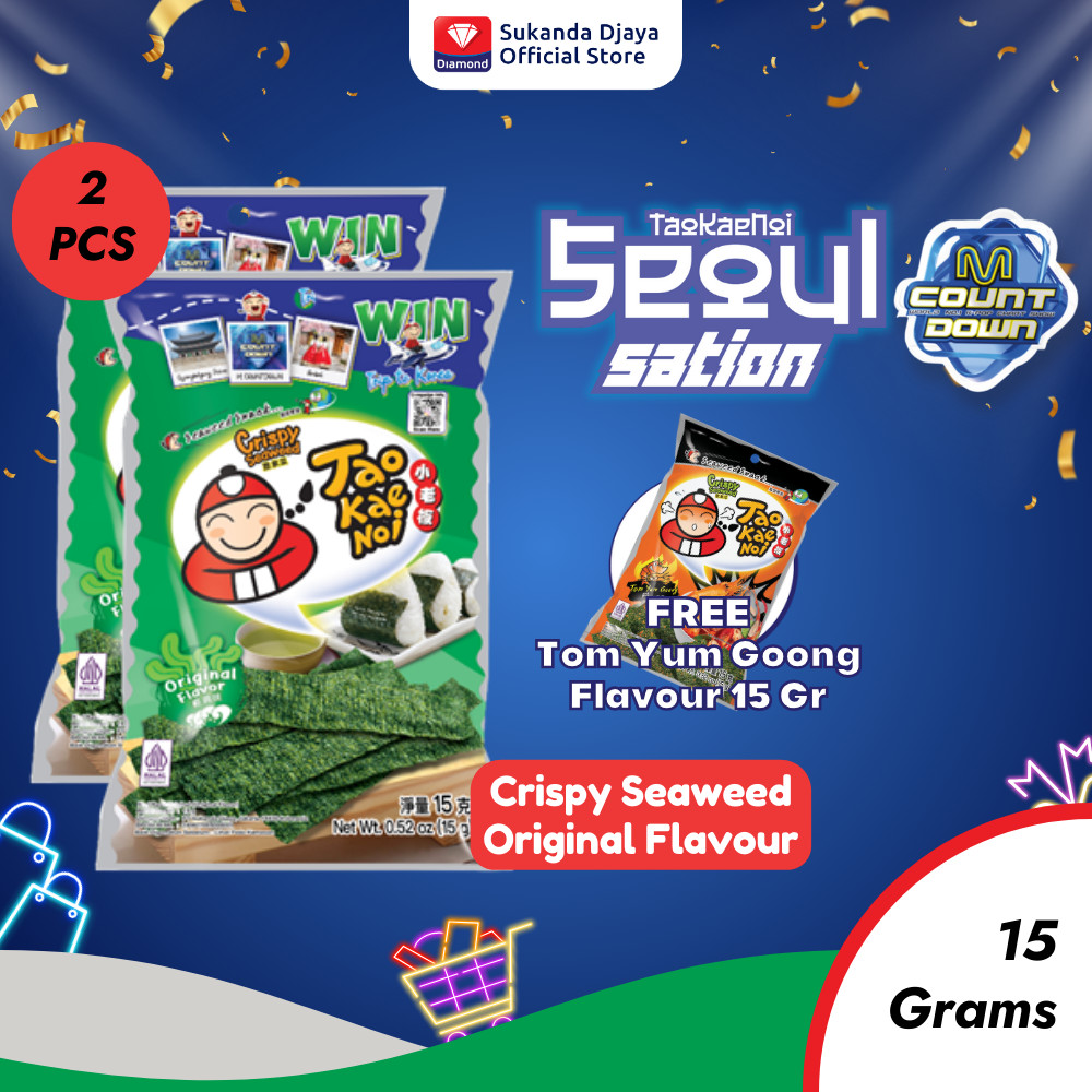 

[Edisi Seoul Sation] Buy 2 Tao Kae Noi Crispy Seaweed Original Flavour 15 Gr - Free Tom Yum Goong Flavour 15 Gr
