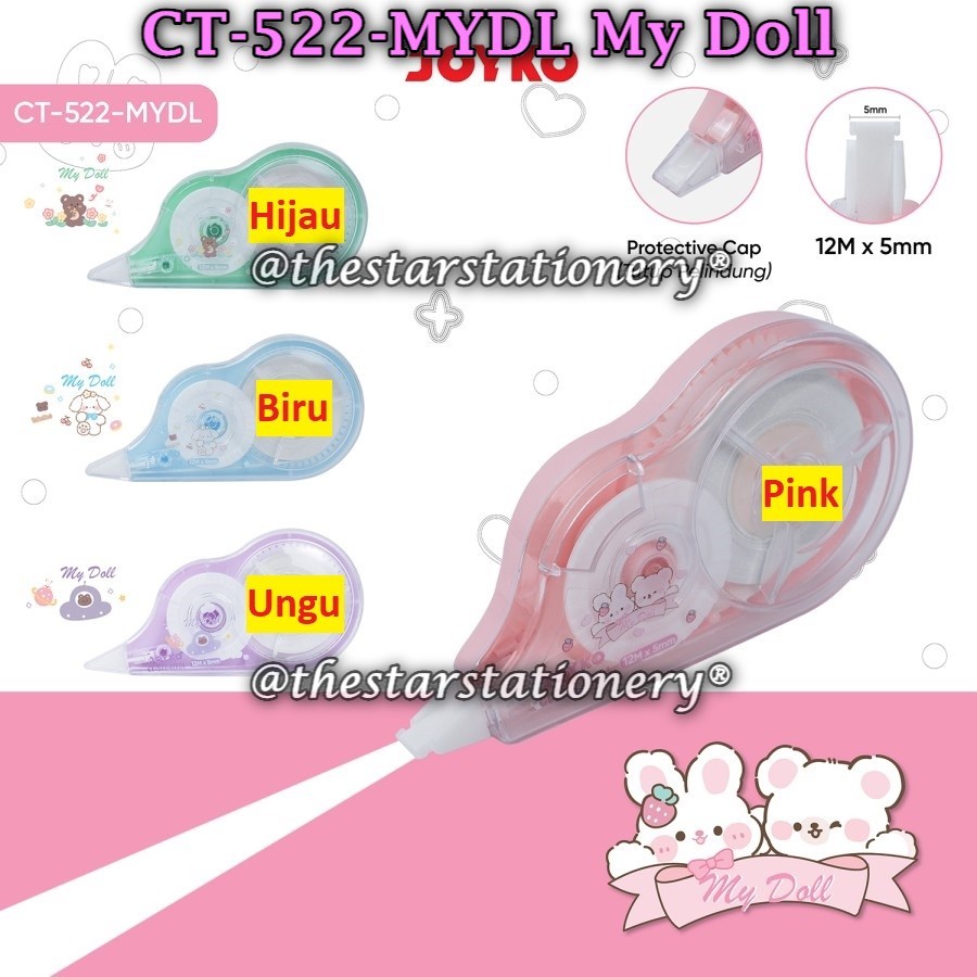 

(1 Biji) Correction Tape Joyko CT-522-MYDL My Doll (12 M x 5 mm) / Pita Koreksi Joyko CT-522