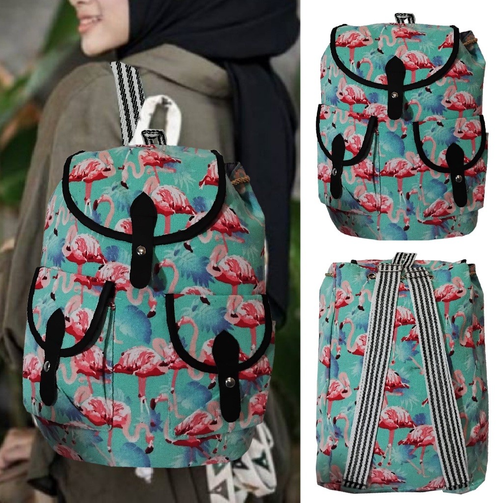 TAS RANSEL WANITA UNISEX MOTIF TAS RANSEL SERUT FASHION PRIA MULTIFUNGSI BIRU LANGIT