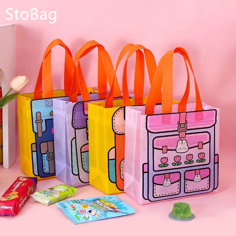 

StoBag Gift Wrapping Tote Bag Cute Cartoon Kids Birthday Party Candy Toy Stationery Gifts Eco Bags Packaging Book Chothes Bread