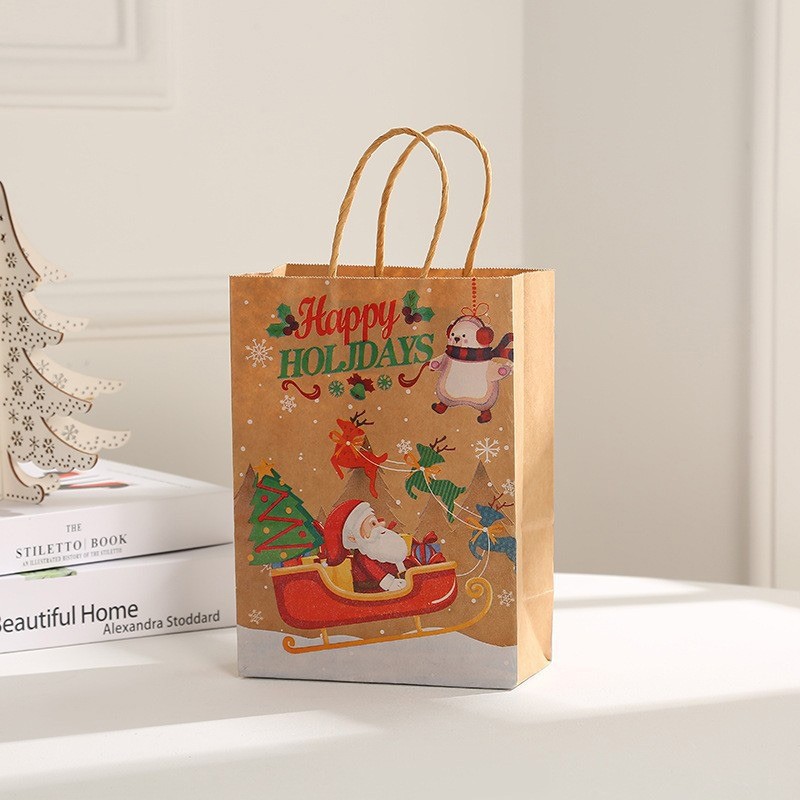 

8PC Christmas Kraft Paper Bags Christmas Eve Christmas Commemorative Candy Bags Natural Color Paper Bags Gift Packaging Bags