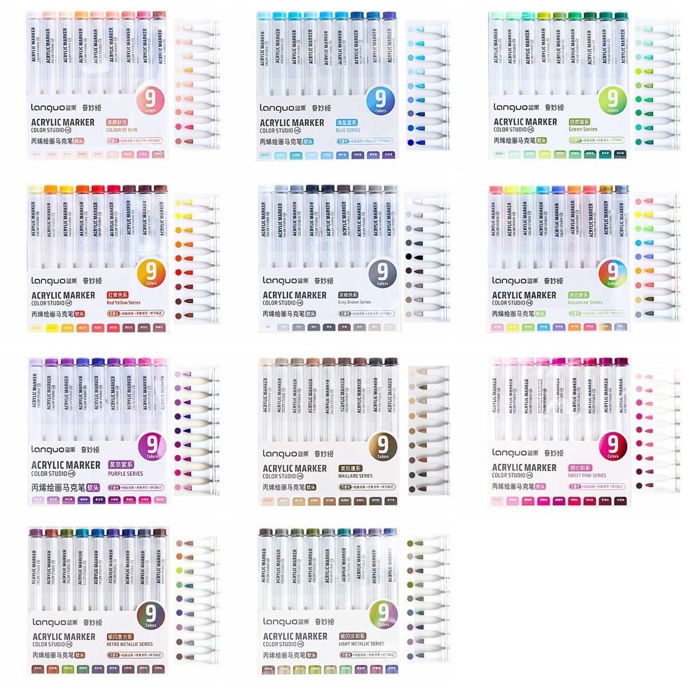 

Portable 9-Colors Marker Pen Art Stationery Drawing/Painting/Graffiti Art Felt Pens Stackable Color Learning Markers Acrylic Pen