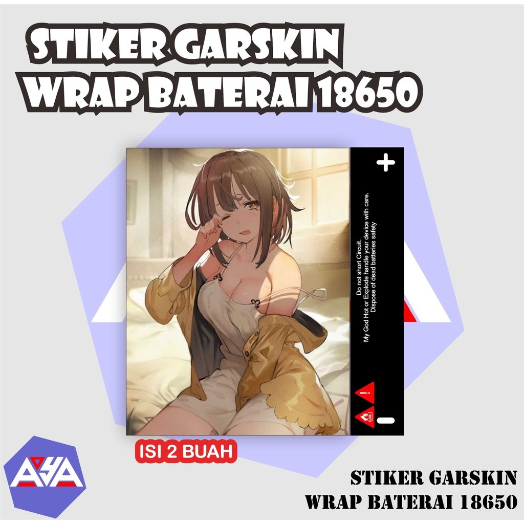 ⭐⭐⭐⭐⭐ isi 2 Stiker Garskin Wrap Baterai 18650 WAIFU WEeKUP/ request garskin wrap sticker