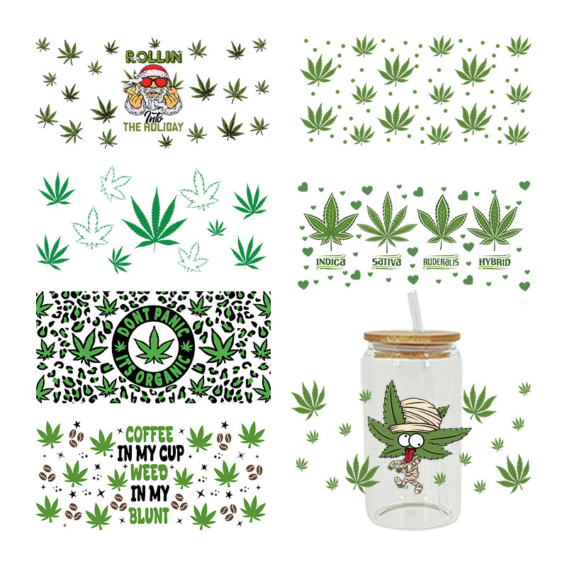 

UV DTF Transfe Leaf Theme for The 16oz Libbey Glasses Wraps, Cup Can DIY, Waterproof, Easy to Use, Custom Decals, D17004