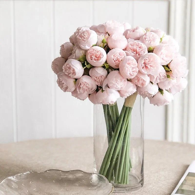 

Rose Pink Peony Artificial Flowers Silk Bouquet 27heads Roses Fake Flower for Table Vase Arrange Home Wedding Decoration Flowers