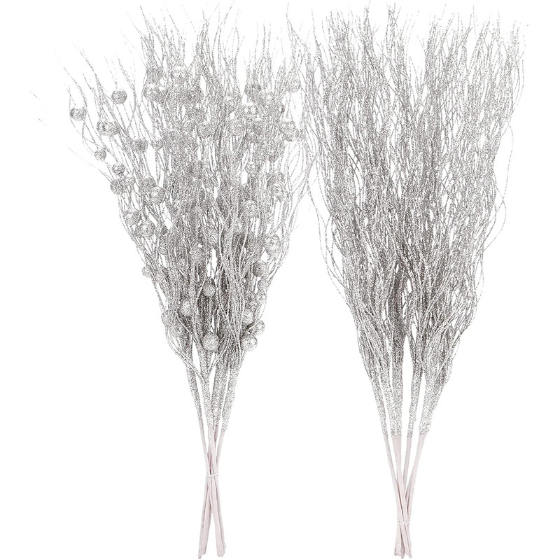

2Pcs Glitter Branches Christmas Tree Decoration Artificial Flowers for Home Fake Flowers Xmas Ornaments New Year Party Decortion