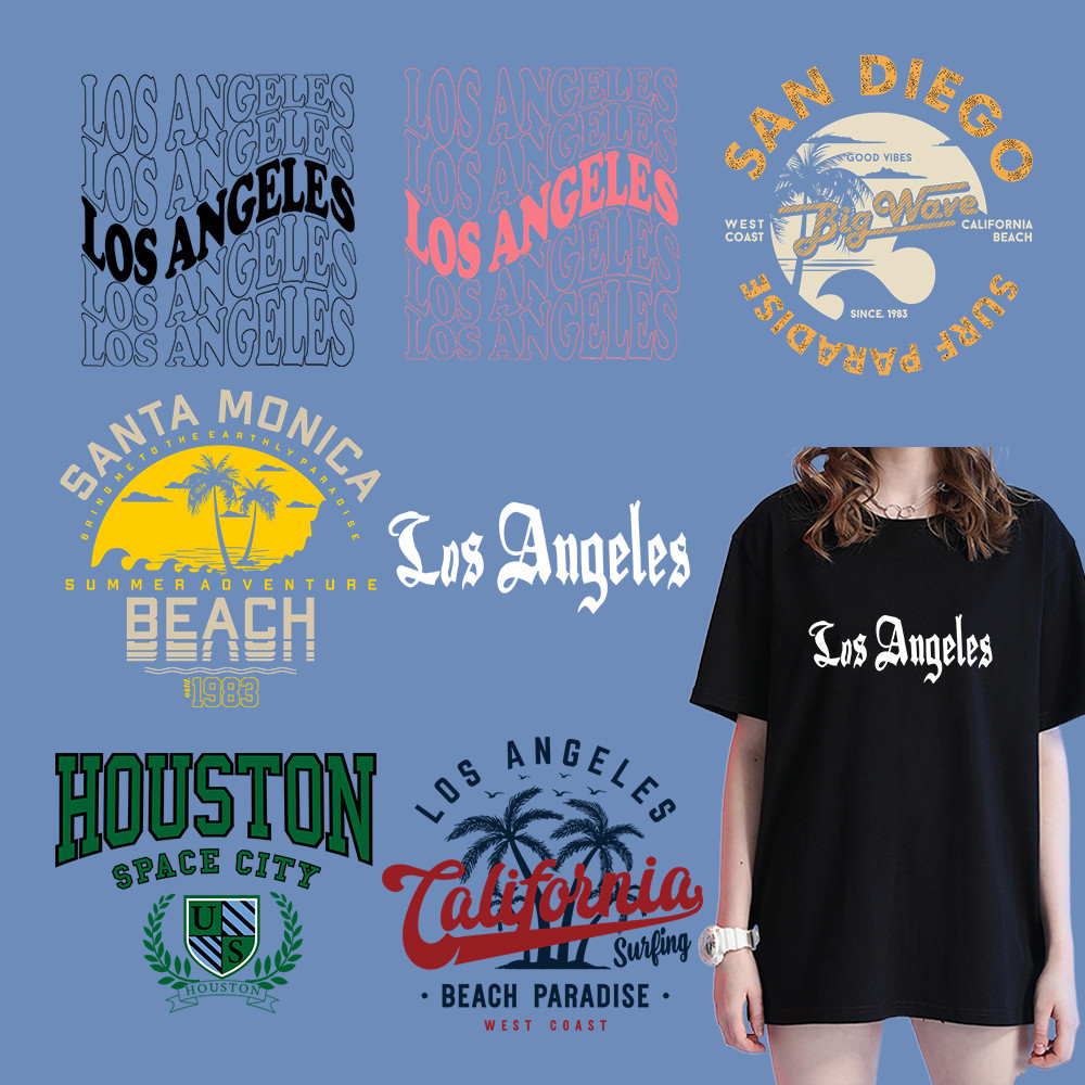 

Los Angeles California Letter Heat Transfer Sticker Personality Diydecals Iron-On Transfer For Pillow Case Washable Appliques