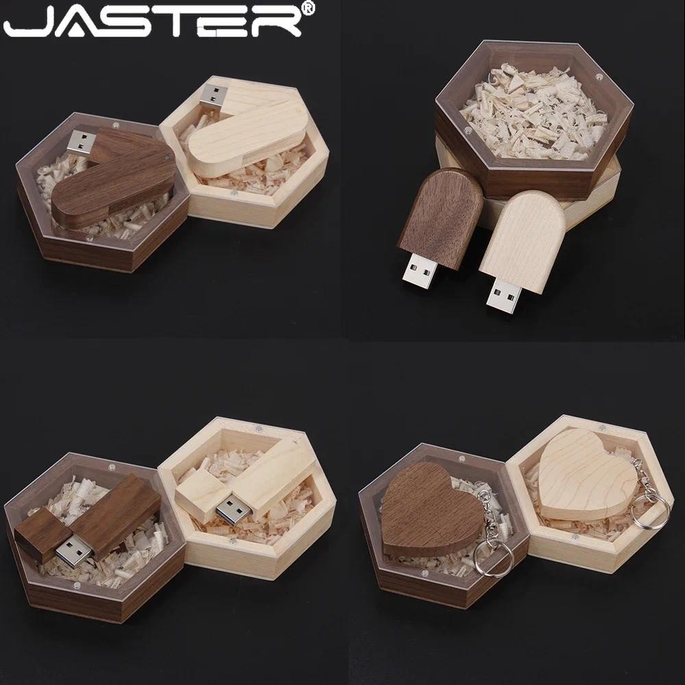 

JASTER Wooden Creative Brown Box + USB 2.0 Flash Drives 128GB Maple Pen drive 64GB Memory Stick U disk Wedding Photography Gifts