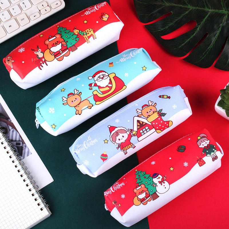 

20pcs/lot Kawaii Christmas Pencil Case Cute PU Leather Pencil bag box Stationery Pen Pouch Office School Supplies