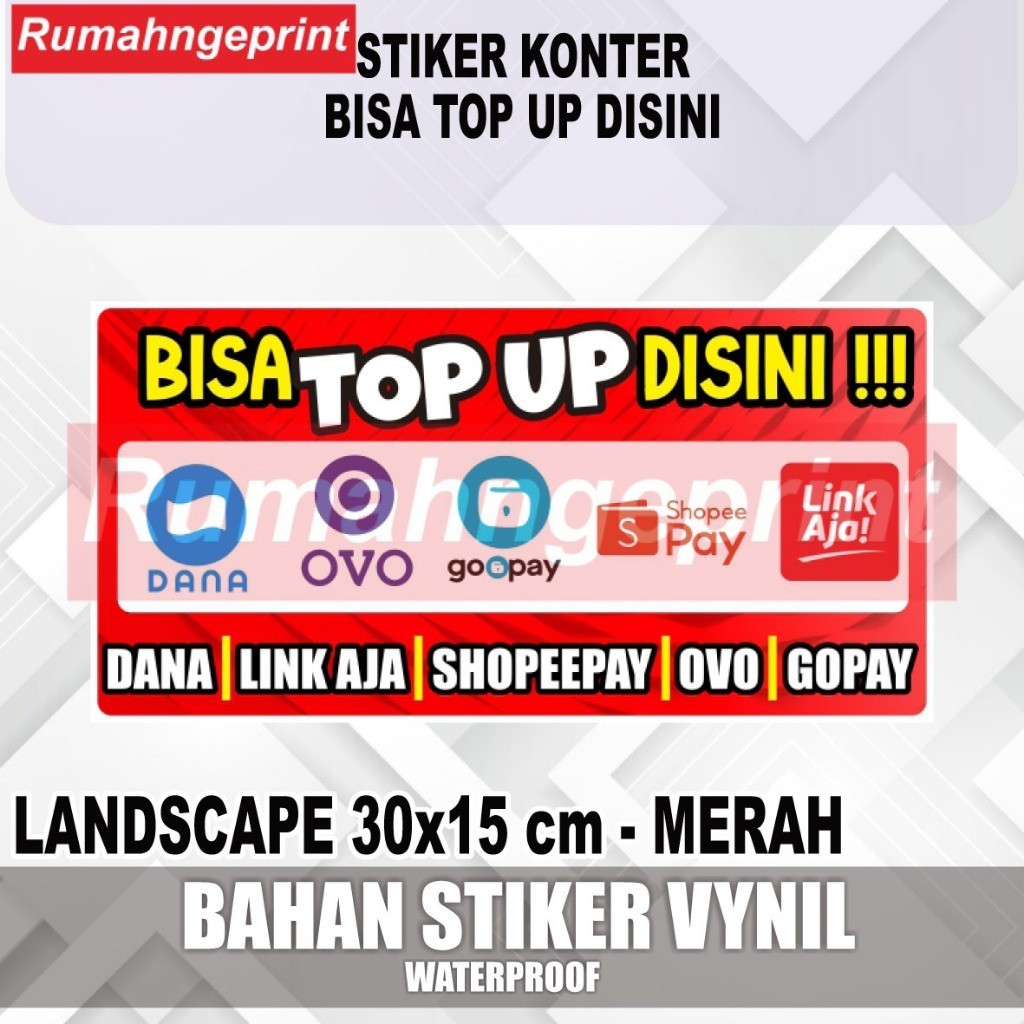 

STIKER ETALASE TOKO/ KONTER BISA TOP UP SALDO DISINI