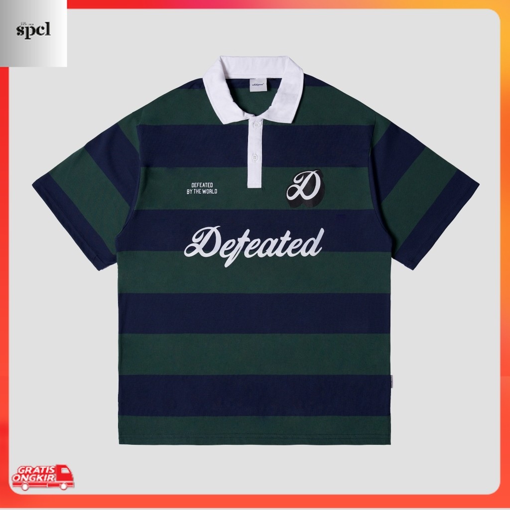 Kekinian / Exhale Apparel Tshirt Kaos Polo Oversize Salur Stripes Defeated Green