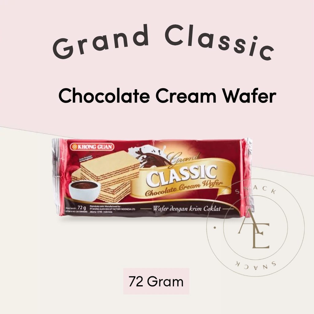 

Khong Guan Grand Classic Chocolate Cream Wafer Kemasan Tanggung Berat 72 Gram - Cookies, Food