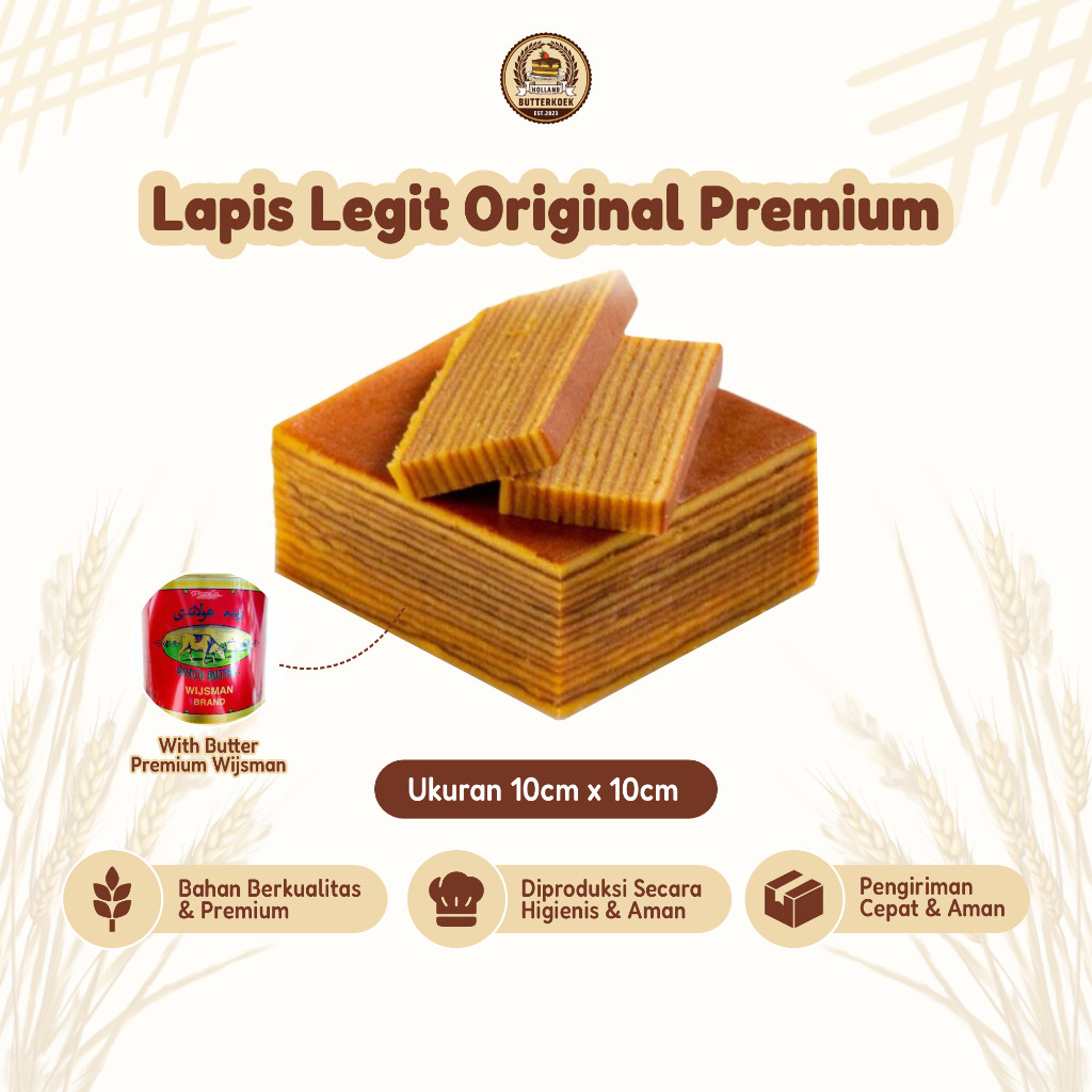 

Lapis Legit Premium Rasa Original Moist Full Wisman Butter Ukuran 10cm x 10cm