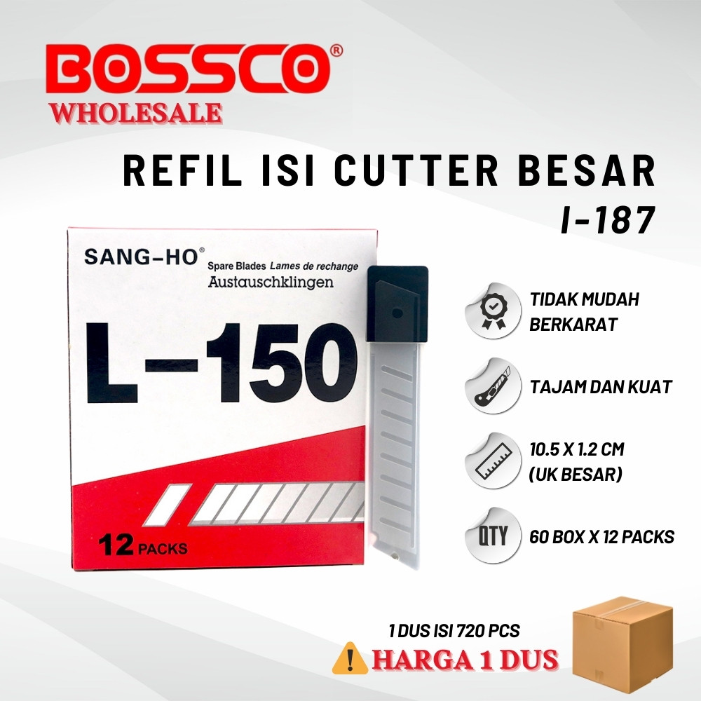 Grosir 1 Dus isi 3600 Pcs (ISI CUTTER BESAR) SANG-HO L-150 ISI REFILL CUTTER TAJAM