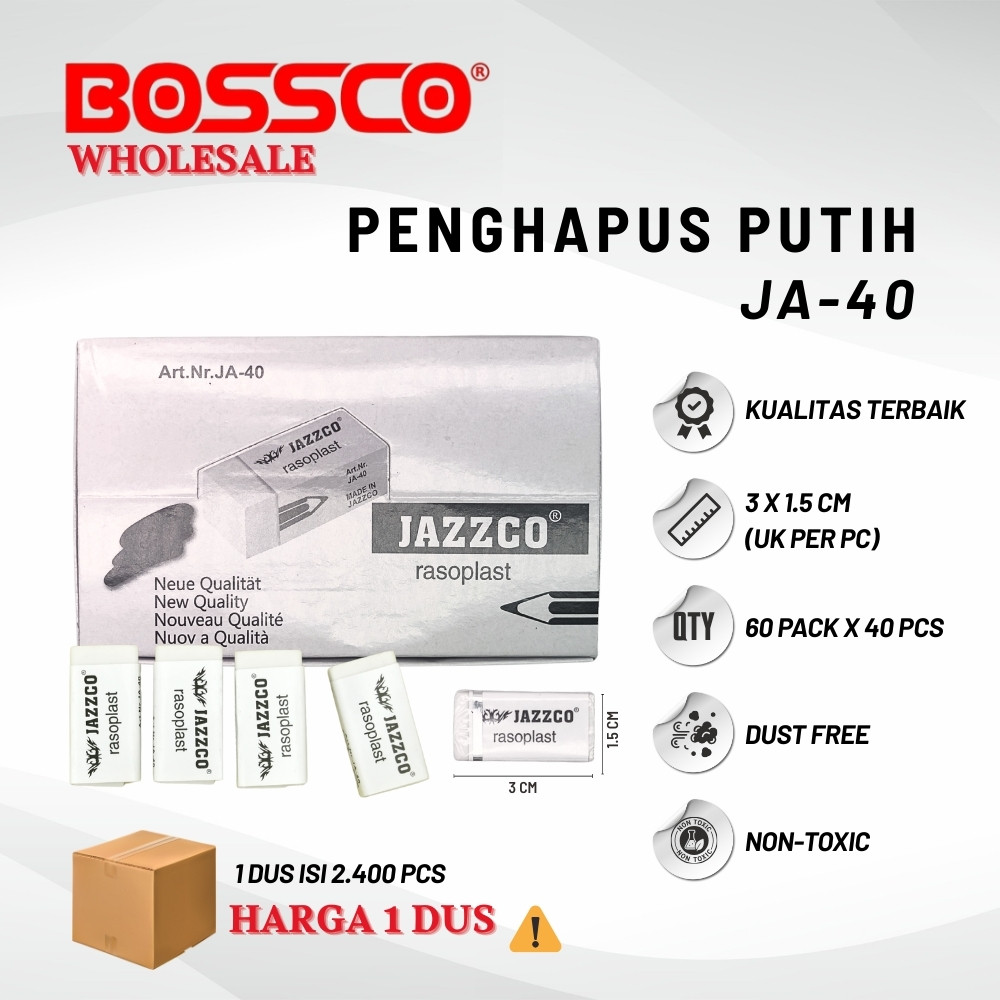 

GROSIR!!! (1 DUS isi 2400 PCS) Eraser Penghapus Jazzco Putih Kecil JA-40