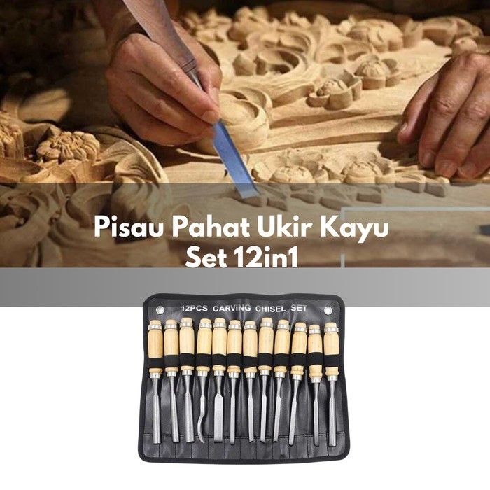 

MKKK Set Pisau Ukir Pahat Kayu 12in1 Wood Carving Chisel Knife OE611V