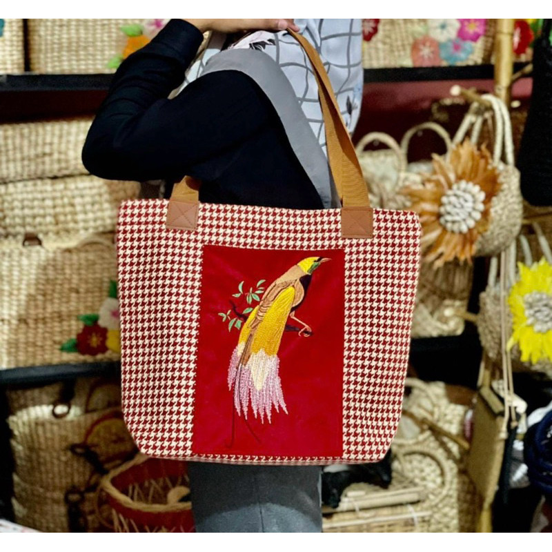 Tas kanvas gail kombinasi bordir lukis