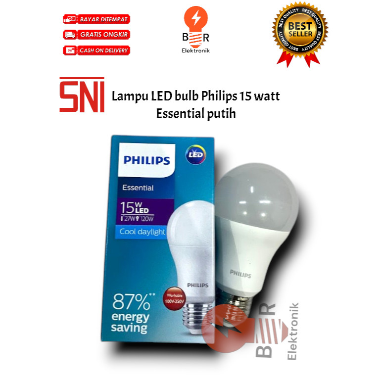 Promo Lampu LED Bulb Philips 15 Watt Essential Putih Cool Daylight 15w E27 Murah